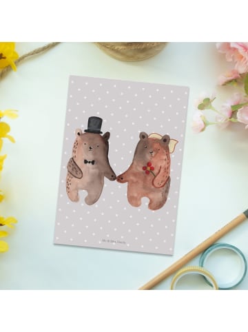 Mr. & Mrs. Panda Postkarte Bär Heirat ohne Spruch in Grau Pastell