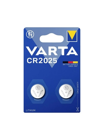 COFI 1453 Varta 2er-Pack Knopfzellen CR2025 - Lithium-Batterie mit 170mAh in Silber