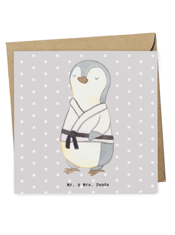 Mr. & Mrs. Panda Einladungskarte Pinguin Karate ohne Spruch in Grau Pastell
