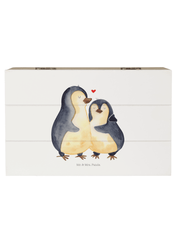 Mr. & Mrs. Panda Holzkiste mit Deckel Pinguin umarmen ohne Spruch in Weiß