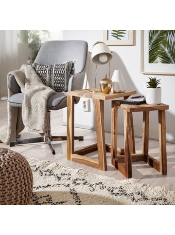 FineBuy Beistelltisch in Braun / Sheesham / 36x36x50