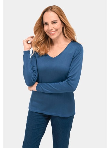 GOLDNER Kurzgröße:  Unkomplizierter Pullover mit V-Ausschnitt in blau