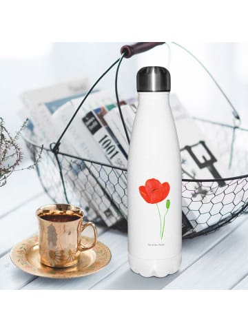 Mr. & Mrs. Panda Thermos Blume Mohnblume ohne Spruch in Weiß
