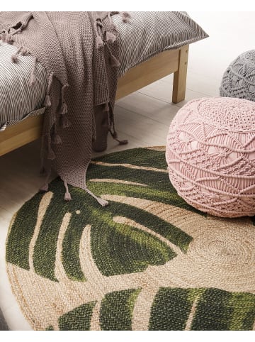Beliani Geflochtener Teppich INCIK in Beige/Grün - (W) 140 x (H) 0.6 x (L) 140 cm