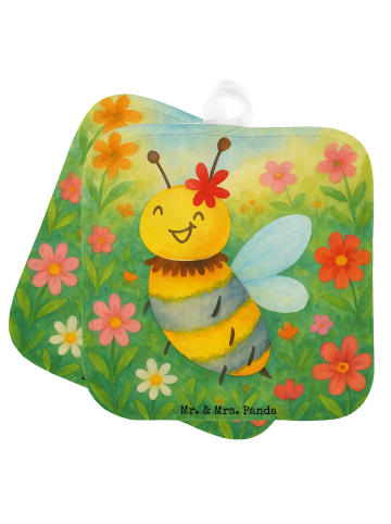Mr. & Mrs. Panda Topflappen Biene Blume Design ohne Spruch in Weiß