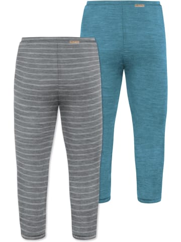 Normani Outdoor Sports 2er Pack Baby Merino Unterhose mit Füßen in Blau/Grau