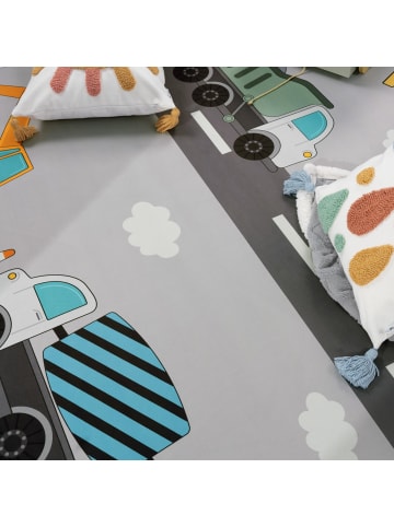 KADIMA DESIGN Kinderteppich waschmaschinenwaschbar Baustellenfahrzeuge Kinderzimmer in Grau