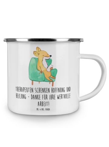 Mr. & Mrs. Panda Emaille Tasse Therapeut Dankeschön mit Spruch in Weiß