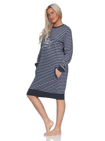 NORMANN Interlock Nachthemd langarm Bündchen Sternmotiv in blau-mel.