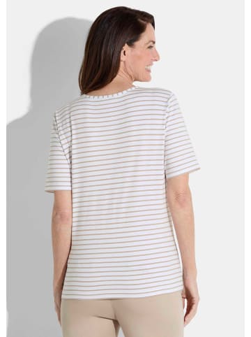 GOLDNER Kurzgröße:  Shirt in cremeweiß / taupe / geringelt