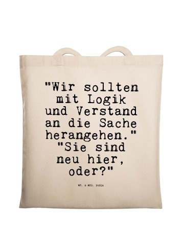 Mr. & Mrs. Panda Tragetasche "Wir sollten mit Logik... mit Spruch in Creme