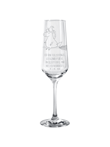 Mr. & Mrs. Panda Sektglas mit Gravur Einhorn Hexe mit Spruch in Transparent