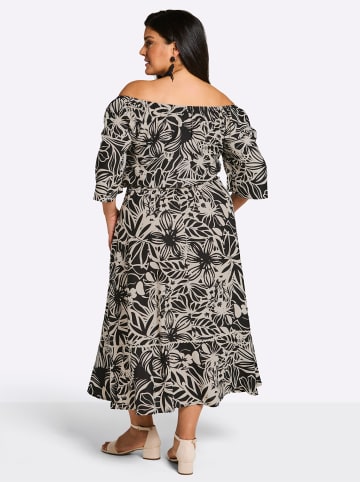 sheego Maxikleid in schwarz-sand-bedruckt