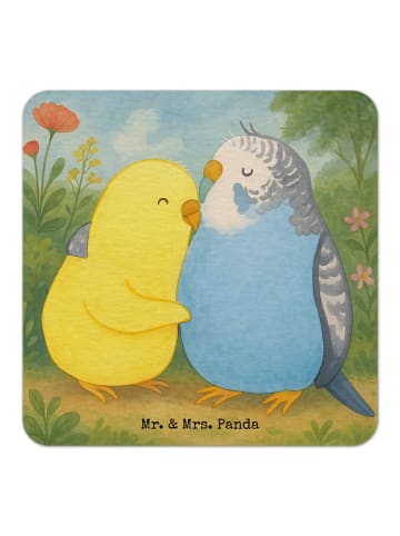 Mr. & Mrs. Panda Bierdeckel Wellensittich Liebe Design ohne Spruch in Weiß