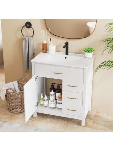 COSTWAY Waschbecken mit Unterschrank 76 x 46,5 x 86 cm in Weiß