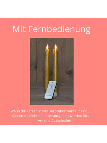 Novaliv LED Stabkerzen 24 Stück ECHTWACHS WEISS - mit Timer Funktion 6 Stunden in Gold