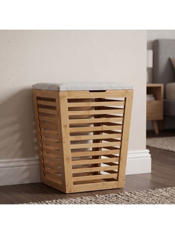 NUXIO Wäschekorb aus Bambus mit Sitzfläche in Weiß, (B) 40 x (H) 56 x (L) 40 cm