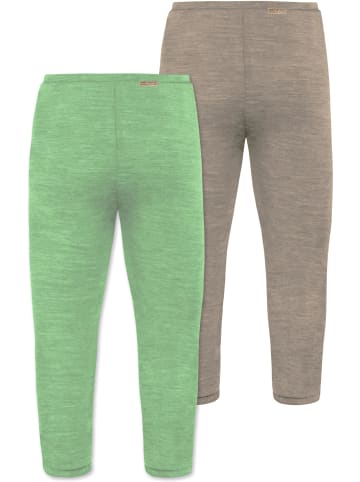 Normani Outdoor Sports 2er Pack Baby Merino Unterhose mit Füßen in Beige/Grün