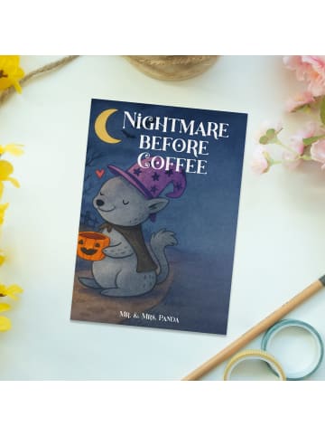 Mr. & Mrs. Panda Postkarte Kater Kaffee Design mit Spruch in Weiß