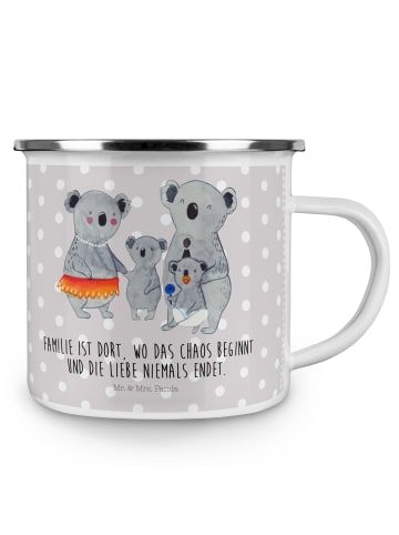 Mr. & Mrs. Panda Camping Emaille Tasse Koala Familie mit Spruch in Grau Pastell