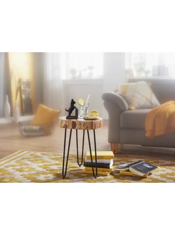 FineBuy Beistelltisch in Braun / Akazie / 35x35x45