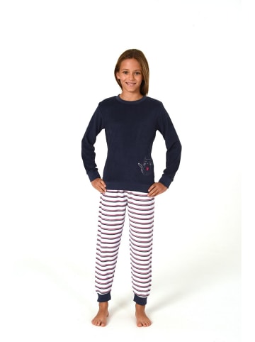 NORMANN Schlafanzug Frottee Pyjama Bündchen und Streifen - 82516 in navy