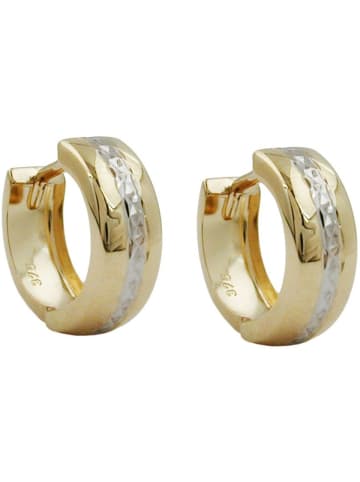 Gallay Creole Ohrring 12x5mm Klappscharnier bicolor diamantiert 9Kt GOLD in gold