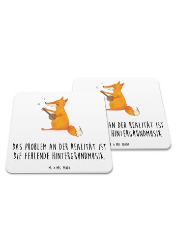 Mr. & Mrs. Panda Untersetzer für Gläser Fuchs Gitarre mit Spruch in Weiß