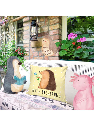 Mr. & Mrs. Panda 40x40 Kissen Igel Blumen mit Spruch in Gelb Pastell