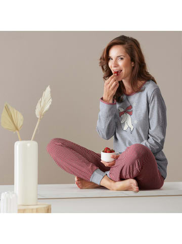 Erwin Müller Single-Jersey Schlafanzug in grau meliert/rot