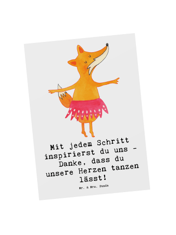 Mr. & Mrs. Panda Postkarte Tanzen Trainerin Herz mit Spruch in Weiß