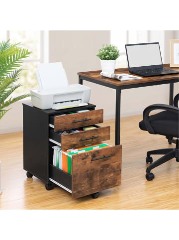relaxdays Rollcontainer in Schwarz/ Braun - (B)40 x (H)57,5 x (T)40 cm