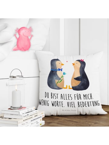 Mr. & Mrs. Panda Kopfkissen Pinguin Pärchen mit Spruch in Weiß