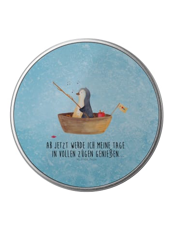 Mr. & Mrs. Panda Aufbewahrungsbox Pinguin Angelboot mit Spruch in Eisblau