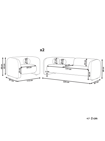Beliani 3-tlg Sitzgruppe LEIREN in Weiß