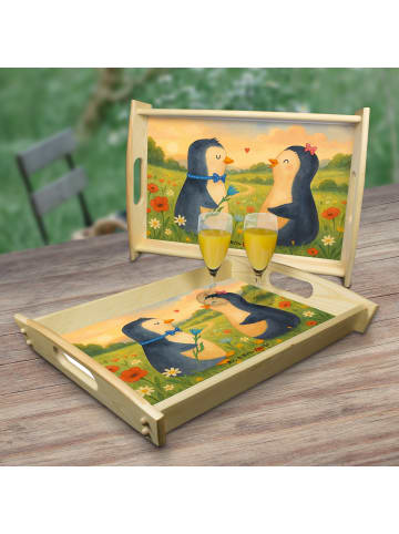 Mr. & Mrs. Panda Couchtablett Pinguin Pärchen Design ohne Spruch in Weiß