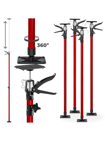 tectake 4er-Set Teleskopstützen  mit Schnellspannsystem, rot