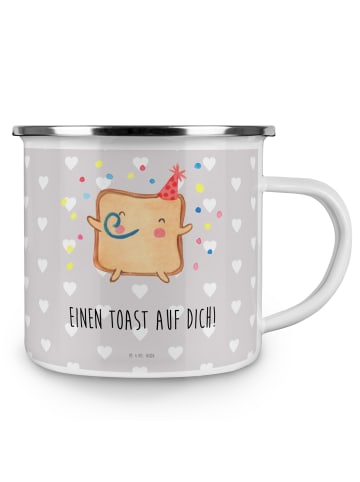 Mr. & Mrs. Panda Camping Emaille Tasse Toast Party mit Spruch in Grau Pastell