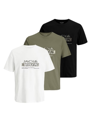 Jack and Jones 3er Pack T-Shirts JCOSTANCE Text Tee SS Crew Neck in Mehrfarbig