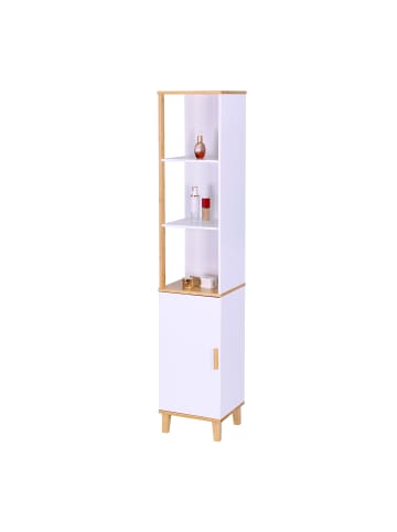 relaxdays Badezimmerschrank in Weiß/ Natur - (B)33 x (H)169 x (T)31 cm