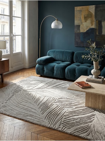 KADIMA DESIGN Wollteppich Kurzflor LEVEN Floral Naturfaser Wohnzimmer in Grau