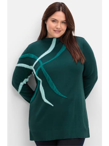 sheego Feinstrickpullover in tiefgrün-gemustert