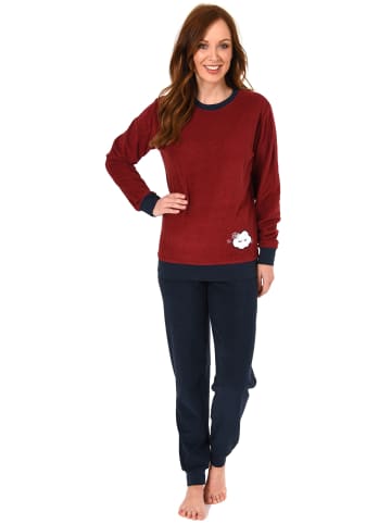 NORMANN Frottee Pyjama langarm Schlafanzug Bündchen und Applikation - 49870 in rot