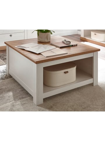 Furn.Design Couchtisch weiß Pinie, Eiche Wotan 95 x 95 cm, Wohnzimmertisch mit Stauraum