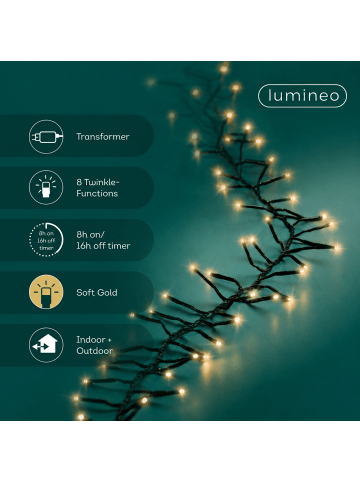 LUMINEO Lichterkette EXCELLENT TWINKLE 1272 LED 20 m, schwarzes Kabel in Soft Gold