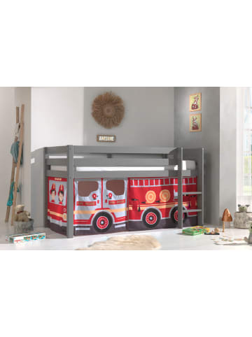 58 aufm Kessel KINDERBETT Karolina 210x114x106 Massivholz Grau Textilset Feuerwehr