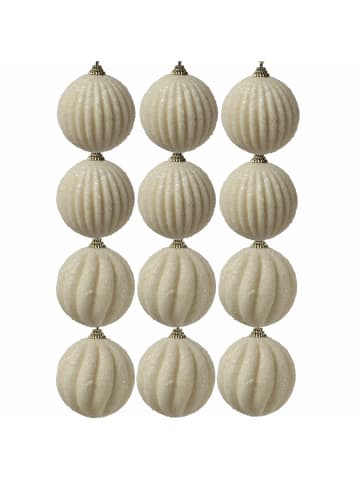 MARELIDA 12x Christbaumkugeln Weihnachtskugeln bruchfest 2 Designs D: 8cm creme