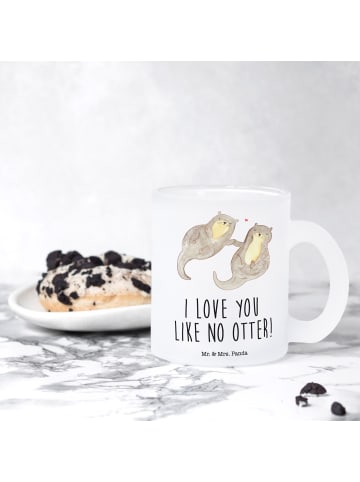 Mr. & Mrs. Panda Kaffeetasse Otter Hände halten mit Spruch in Transparent