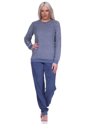 NORMANN Frottee Pyjama langarm Schlafanzug Bündchen Streifen - 75919 in marine