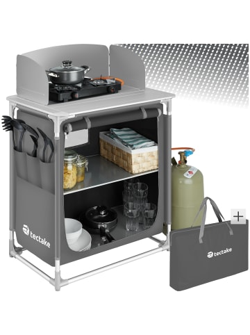 tectake Campingküche Premium mit Aluminiumgestell und 2 Fächern  76 x 53,5 x 107 cm, gra